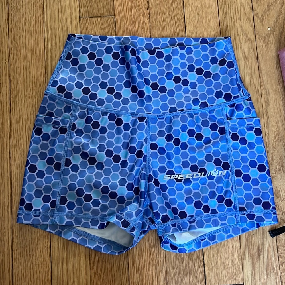 Blue speedlion workout shorts high wasted